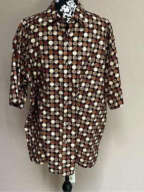 TORI RICHARD Honolulu Men's XL Cotton Lawn Retro Geometric Circle Print Shirt